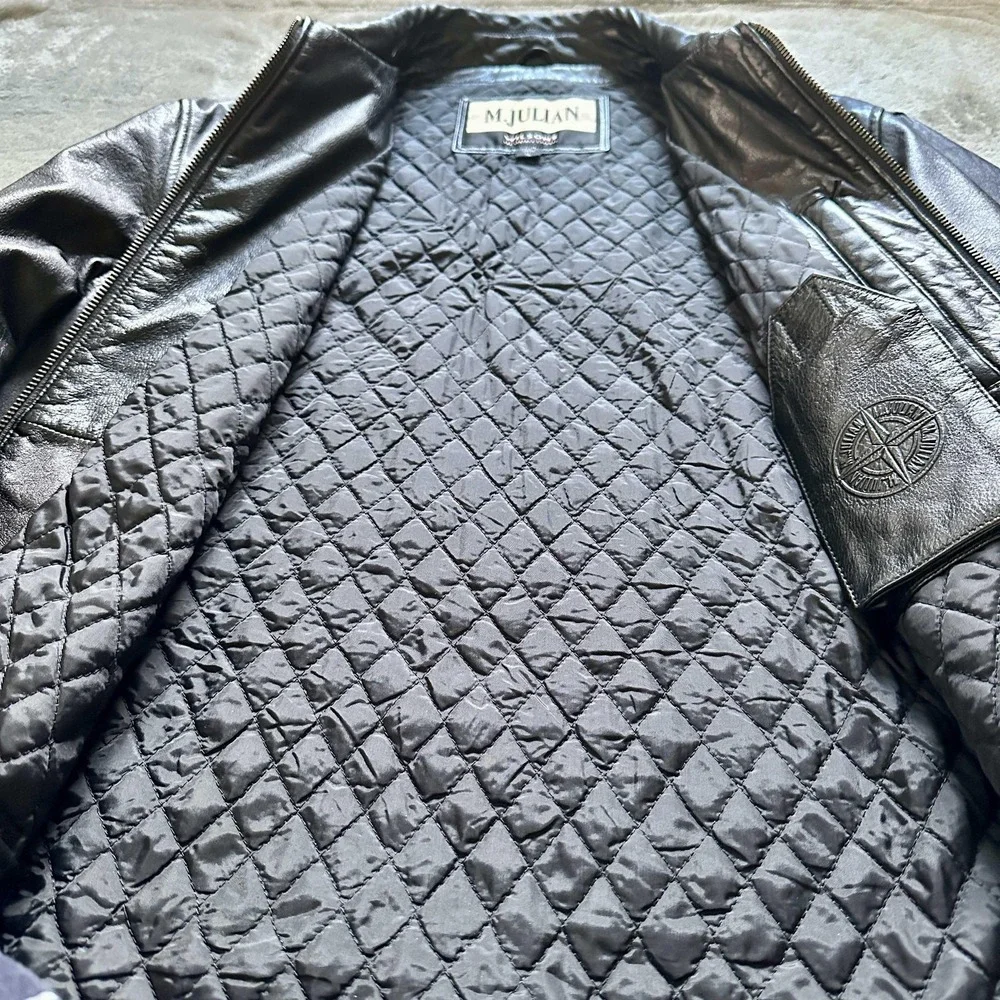 Vintage M JULIAN WILSONS Leather Jacket Mens XL Black Y2K Quilted Lined Zip
